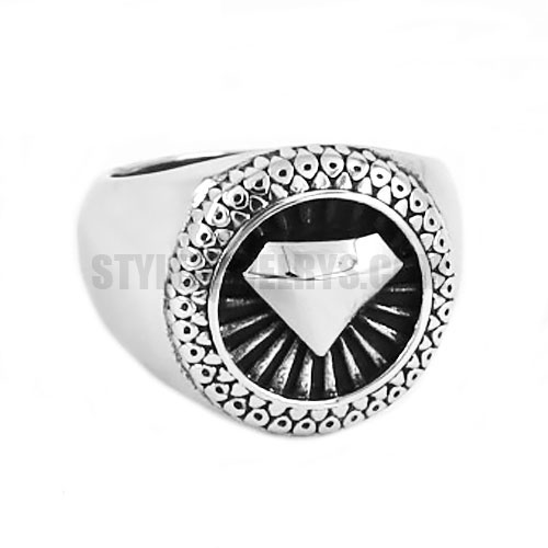 Stainless Steel Carved Diamond Symbol Ring SWR0566 - Click Image to Close